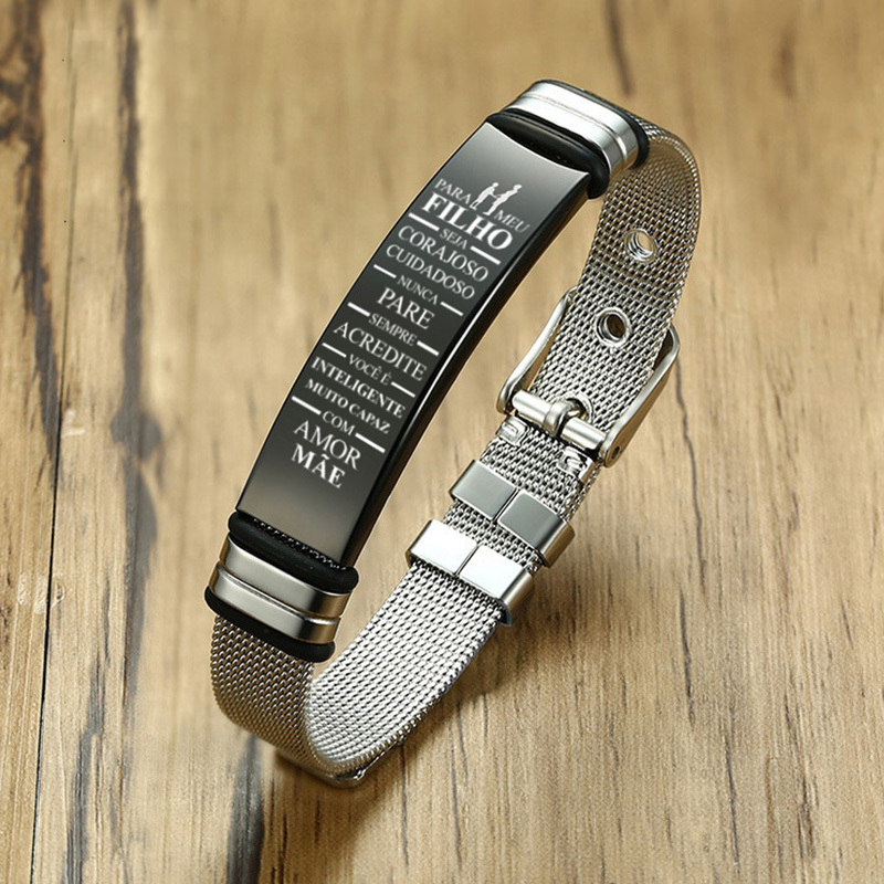 12mm ID Identification Bracelets for Men Custom Name Adjustable Stainless Steel Boy Mesh Watch Band To My Son Father Birthday Valentine Love Gifts Bij