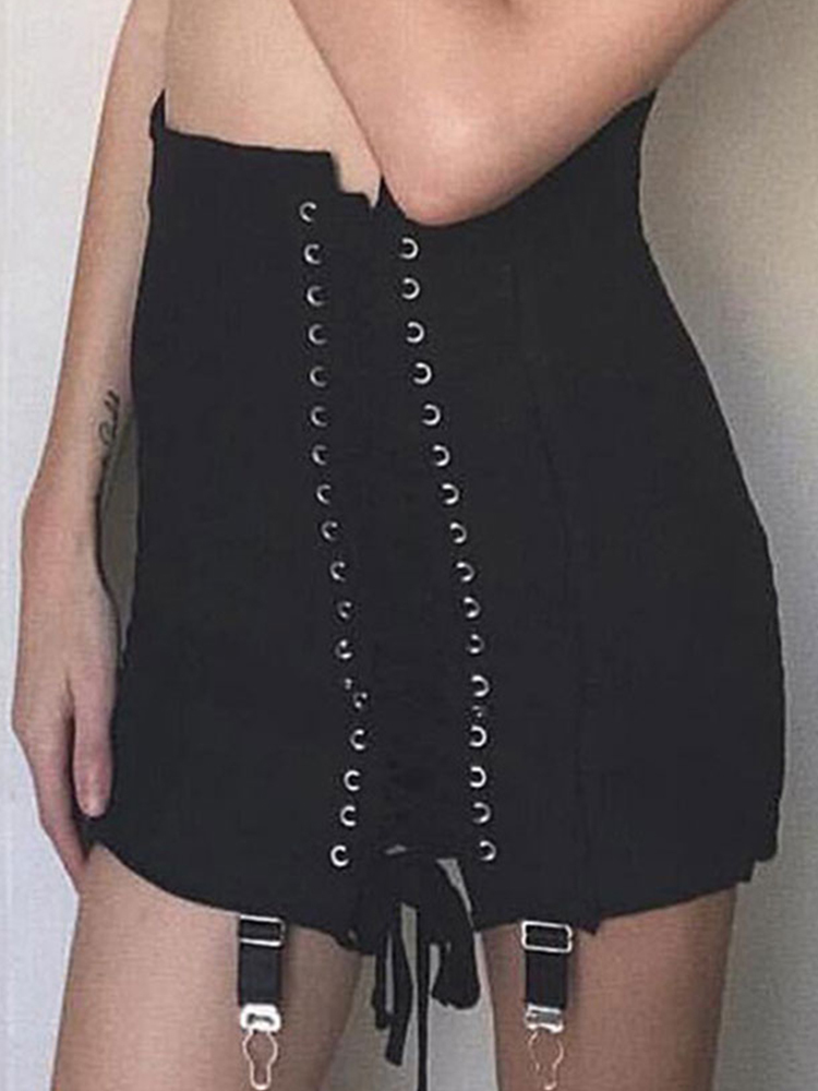 InsDoit Gothic Y2K Vintage Mini Skirt Women Punk Patchwork Summer High Waist Skirt Bodycon Eyelet Lace Up Aesthetic Sexy Skirts 220701