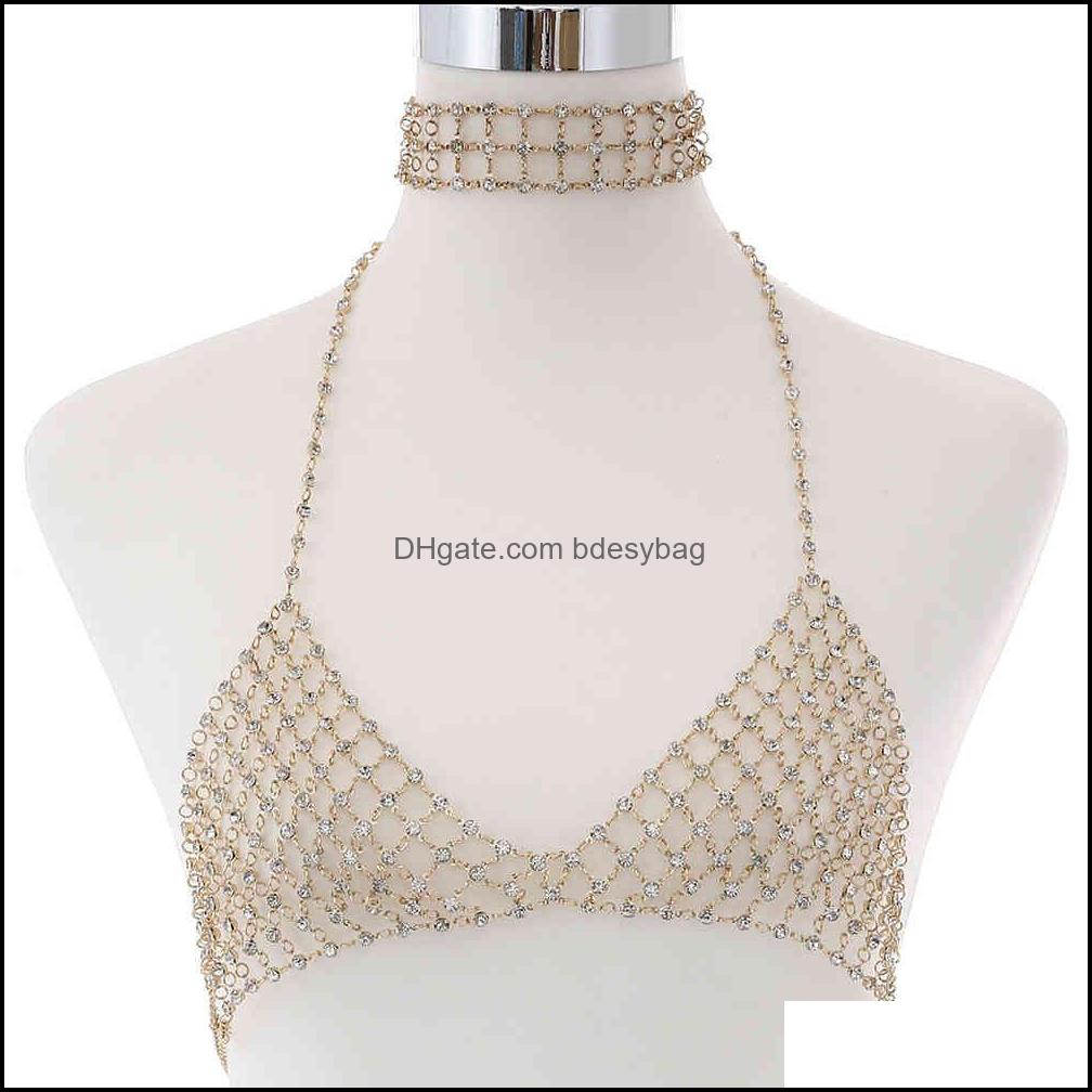 Belly Chains Sexy Body Chain With Rhinestone Bra Crystal Luxury Jewellery Chest For Ornaments Decoration Womens Jewelry Drop Bdesybag Dhwpe