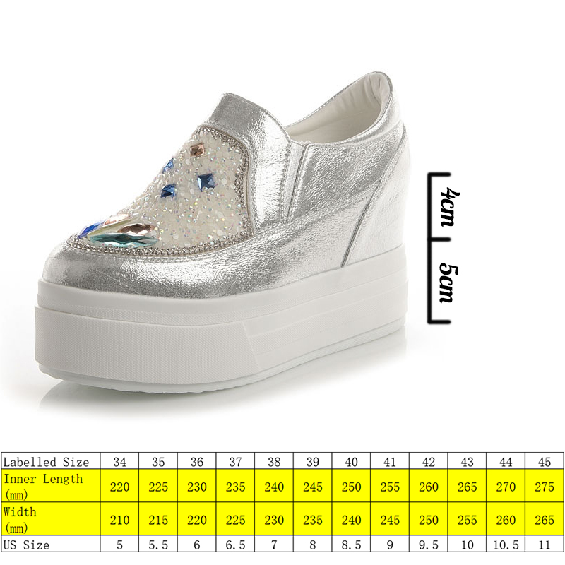 9cm Women Casual Shoes Genuine Leather Rhinestone Platform Wedge Sneakers Chunky Shoes Spring Autumn Slip on Slipon Shoes, White-1
9cm Women Casual Shoes Genuine Leather Rhinestone Platform Wedge Sneakers Chunky Shoes Spring Autumn Slip on Slipon Shoes, White-1