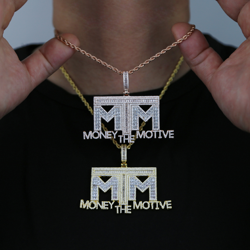 Iced Out Bling 5A Cubic Zirconia Paved Letters Money Necklace Pendant For Men With High Quality Rock Hip Hop Rope Chain Jewelry