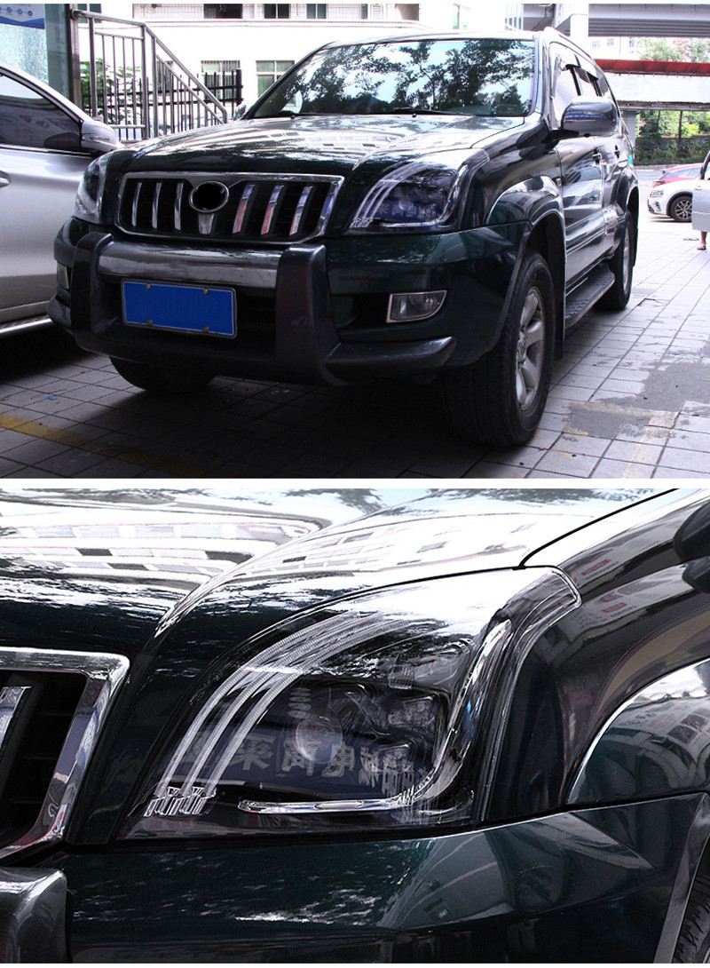 2 pcs head lamp For Toyota Prado 2003-2009 Land Cruiser LED daytime turn signal headlights high beam working lights
