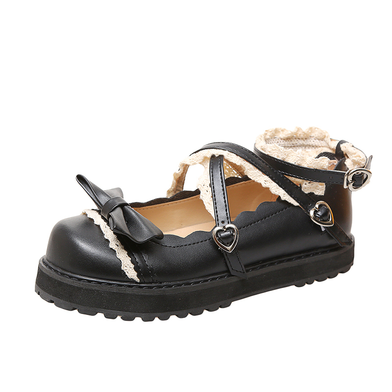 Sepatu Lolita Kawaii Jepang Sepatu Lucu Ujung Bundar Sekolah Keringat Hati Anak Perempuan untuk Wanita Sepatu Seragam Pesta Siswa Lolita