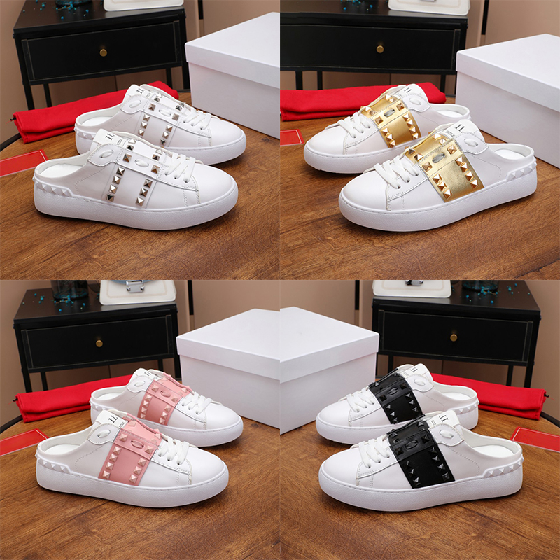 Luxury slipper with dust bag Open back studs untitled slide mule sneaker womens designer sliders black silver white pink metallic men women slide