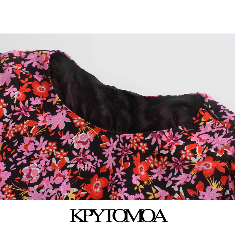 Women Fashion Floral Print Backless Mini Dress Vintage O Neck Long Sleeve Female Dresses Vestidos Mujer 220526