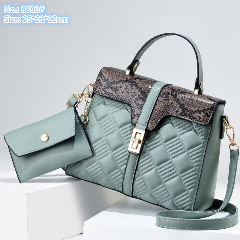 Wholesale leathers shoulder bag street personality snakeskin bags large capacity two-piece plaid women handbag simple contrast leather handbags 8881#