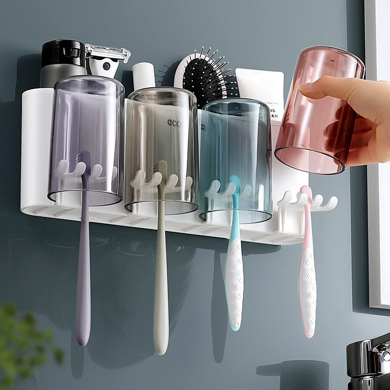 Wall-Mounted Toothbrush Storage Holder Automatic Toothpaste Squeezer Dispenser Multi-Function Bathroom Accessories Organizer Set 220401