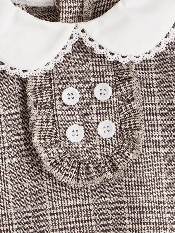 Little girl Prince of Wales Plaid doll neck dress SHE