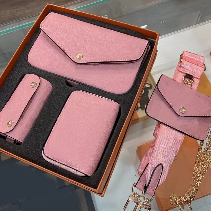 Fashion Shoulder Bags Women Handbags Wallet 3pcs Set Multi Pochette Classic Letter Old Flower Clucth Chain Crossbody Bag Purse Detchable Adjustable Tw