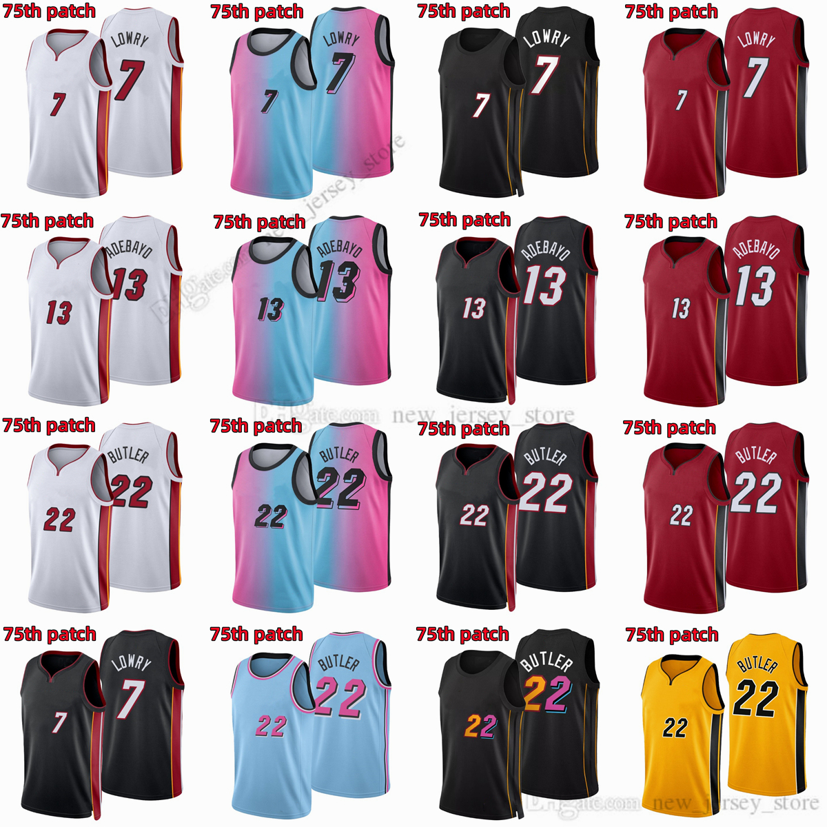 Printed Diamond 75th Anniversary City Basketball Jimmy 22 Butler Jerseys Bam 13 Adebayo Kyle 7 Lowry White Blue Pink Gold Red Black Man Jersey, Printed (with team logo)
Printed Diamond 75th Anniversary City Basketball Jimmy 22 Butler Jerseys Bam 13 Adebayo Kyle 7 Lowry White Blue Pink Gold Red Black Man Jersey, Printed (with team logo)