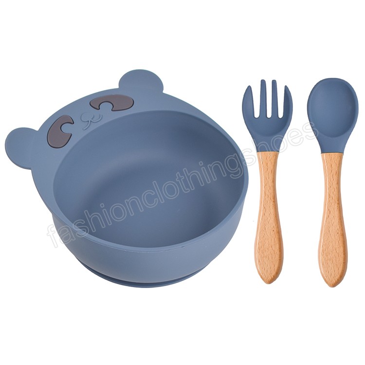 Children's Silicone Bowl Spoon And Fork Set Baby Cartoon Bear Suction Cups Anti-drop Complementary Food Bowl Kids Plate Dishes