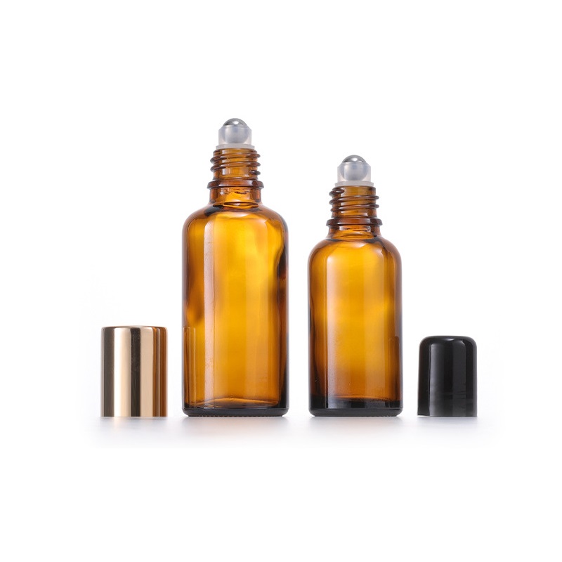 Amber Glass Roll On Bottles with Stainless Steel Roller Ball Black/Gold Cap for essential Oil Perfume Portable Size 5ml 10ml 15ml 20ml 30ml 50ml 100ml