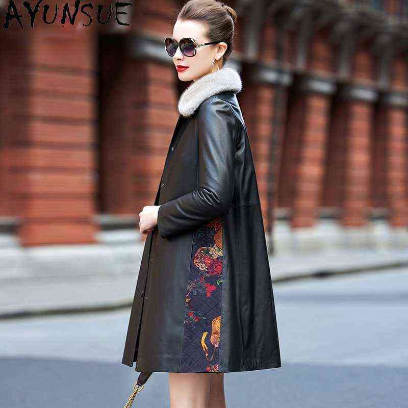 Ayunsue 100 Real Sheepskin Coat Women Winter Real Mink Fur Collar Down Coat Famale Long Leather Jackets Chaqueta Cuero Mujer J220727, Black
Ayunsue 100 Real Sheepskin Coat Women Winter Real Mink Fur Collar Down Coat Famale Long Leather Jackets Chaqueta Cuero Mujer J220727, Black