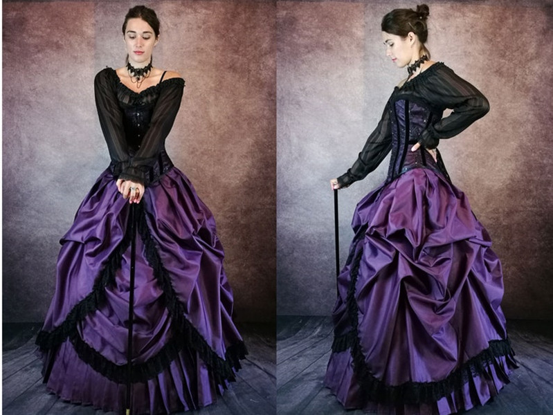 Amethyst Majestica Gothic Victorian Wedding Dress with velvet long sleeve jacket lace-up corset black outdoor punk bridal gowns