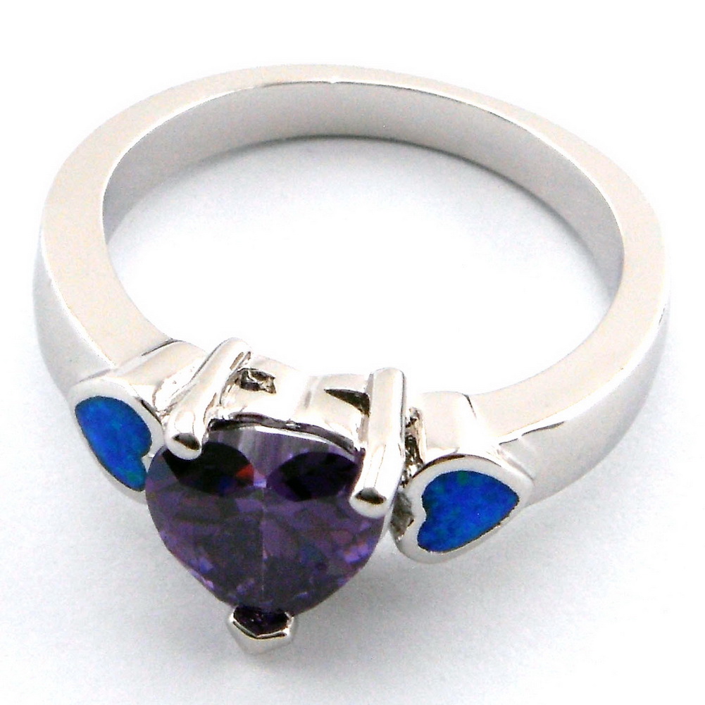 fashion blue opal ring; amethyst stone jewelry ring heart design