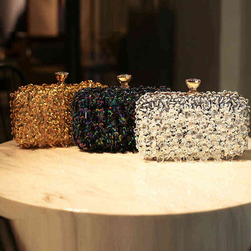 Evening Bags Tassel Women Diamonds Beaded Wedding Chain Shoulder Clutches Plastic Embroidery Party Dinner Purse 220516