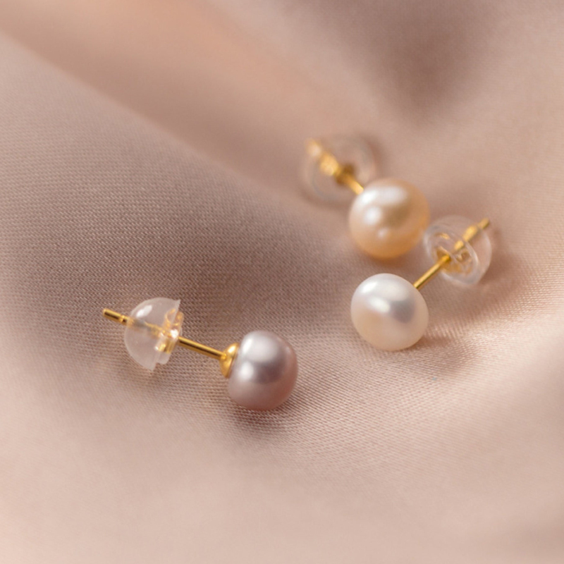High Quality Genuine Pearl Stud Earring Sterling Silver Earrings