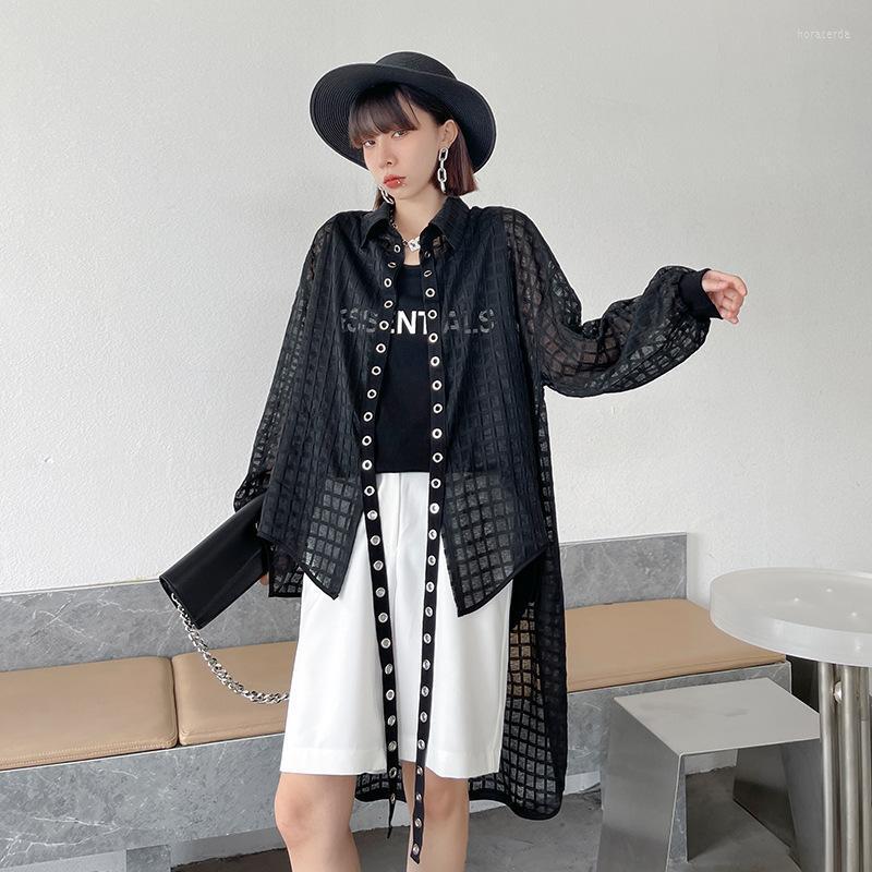 Women's Blouses & Shirts Long Sleeve Spliced Ribbon Irregular Black Grid Sunscreen Cardigan Coat Summer Streetwear Hip Hop Punk Gothic Loose
Women's Blouses & Shirts Long Sleeve Spliced Ribbon Irregular Black Grid Sunscreen Cardigan Coat Summer Streetwear Hip Hop Punk Gothic Loose