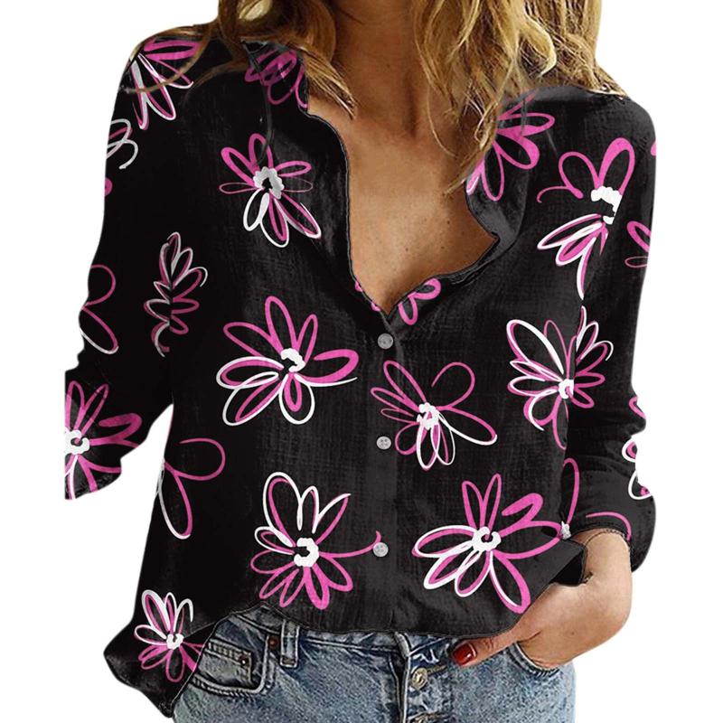 Women's Blouses & Shirts Spring Women Floral Long Sleeve Shirt Blouse Button Up Loose Black Top Female Tunics Clothes, Blue floral 
Women's Blouses & Shirts Spring Women Floral Long Sleeve Shirt Blouse Button Up Loose Black Top Female Tunics Clothes, Blue floral