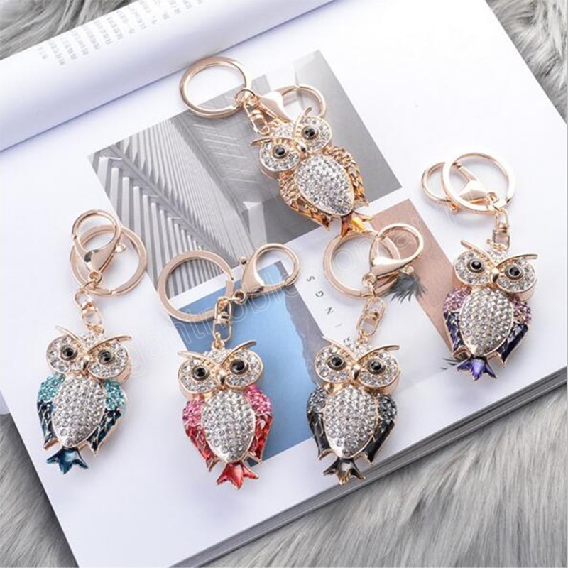 Crystal Owl Keychain Male Alloy Rhinestone Animal Car Key Ring Female Bag Pendant Accessories Girl Gift Jewelry