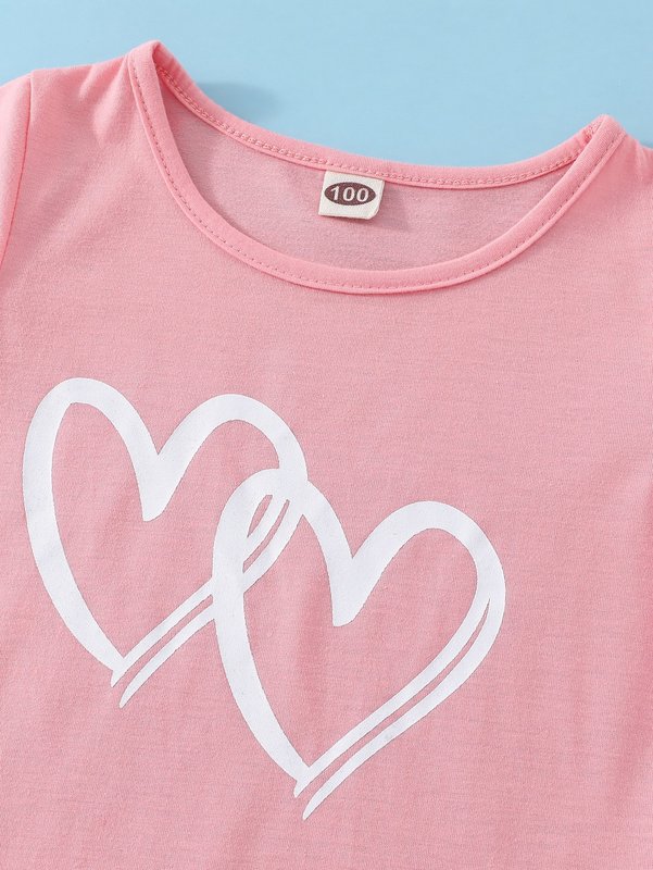 Toddler Girls Heart Print Tee & Contrast Binding Track Shorts SHE