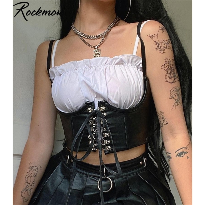 Rockmore Gothic PU Leather Corset Women Lace Up Crop Top Punk Style Corselet Wear Out Bustiers Cummerbunds Tops Streetwear mujer 220617, Black white
Rockmore Gothic PU Leather Corset Women Lace Up Crop Top Punk Style Corselet Wear Out Bustiers Cummerbunds Tops Streetwear mujer 220617, Black white