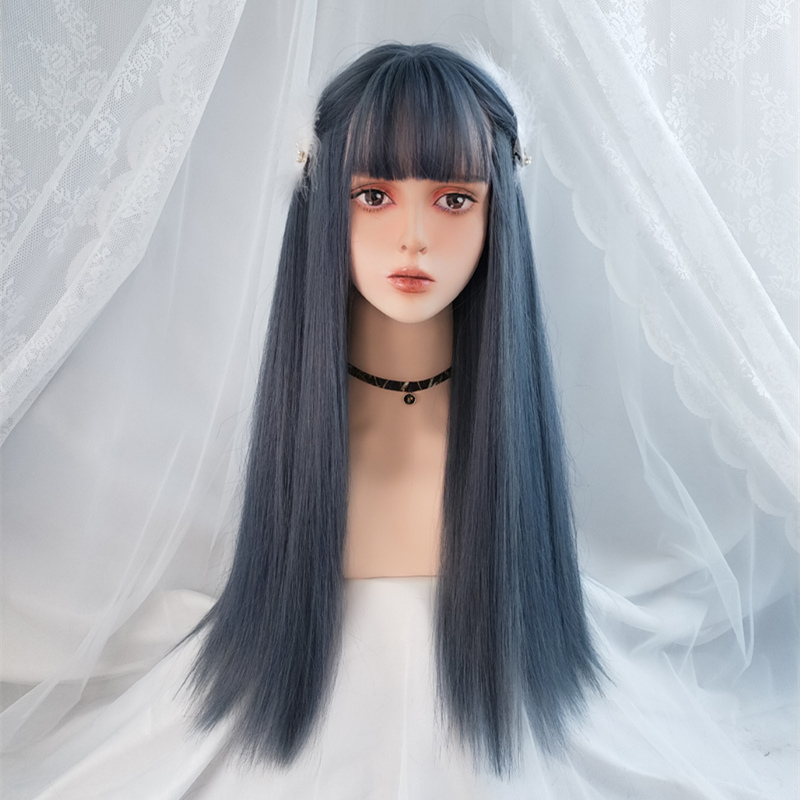 Beautiful Long Straigh with Bangs Wig Hight Temperature Women's Daily Life Cosplay wigs(Pink blue and black )