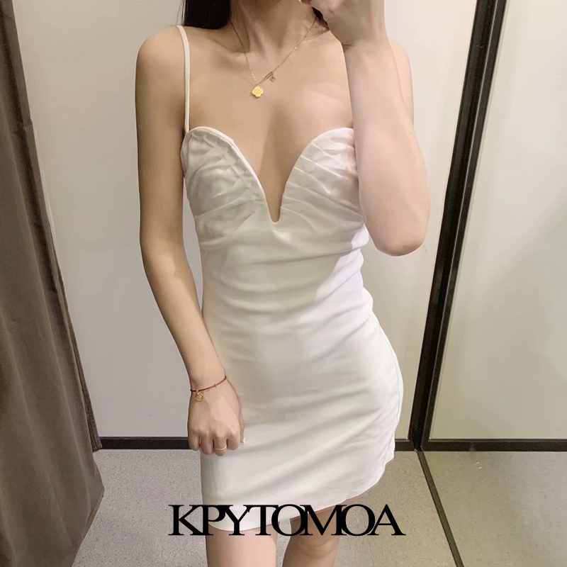 Women Fashion With Sweetheart Neck Gathered Mini Dress Vintage Backless Zipper Thin Straps Female Dresses Vestidos 220526