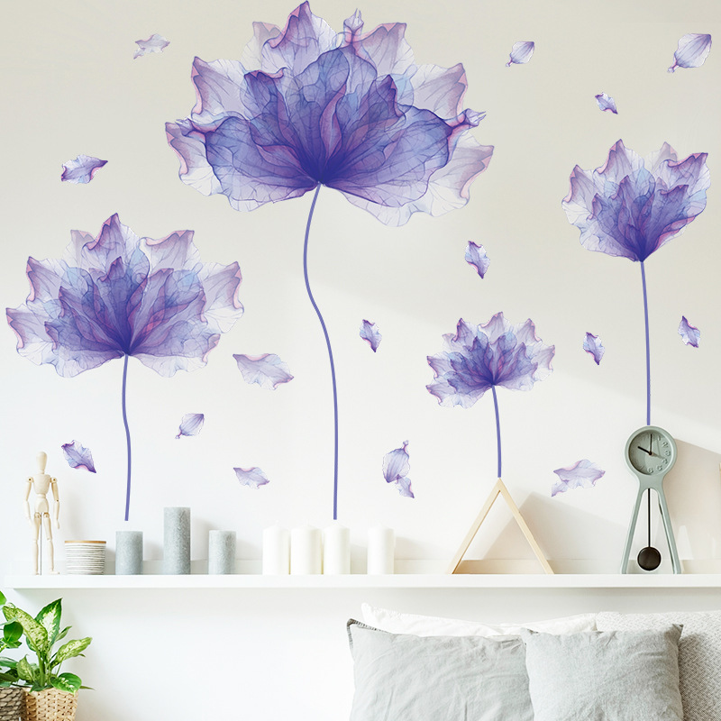 Creative Purple Flower Wall Stickers Living Room Bedroom Decor Home Background Wall Decor Large 3d Wallpaper Vinyl Flowers Decal
