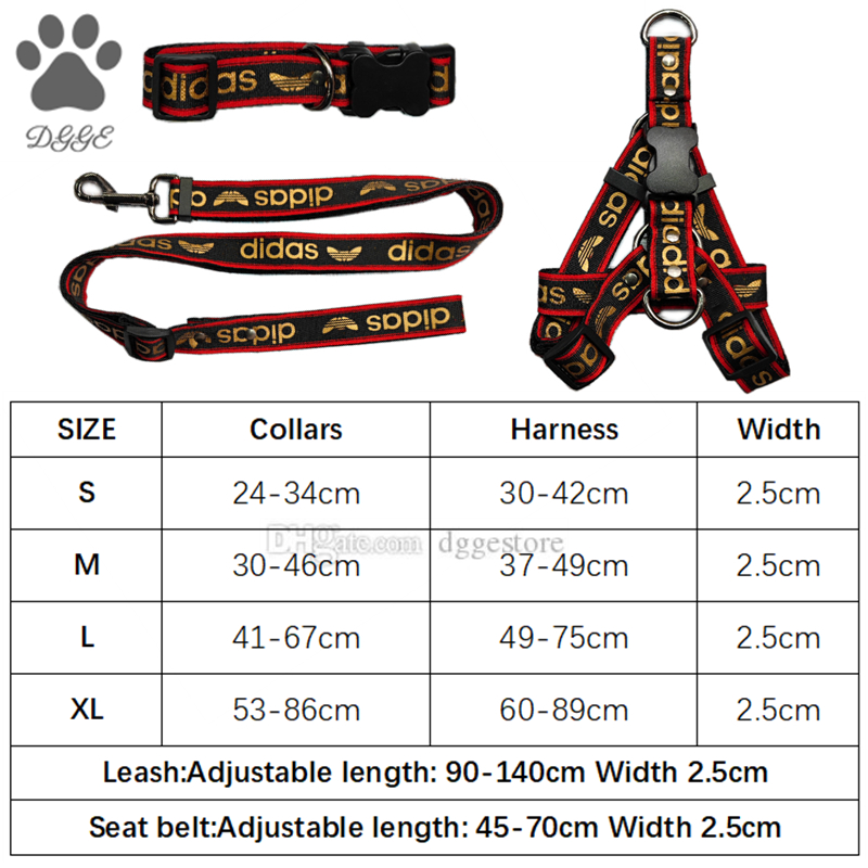 Collar Leashes Set 2.5cm Leash Classic Bronzing Letter Pet Collars Nylon Car Seat Belts Designer Dog Harness for Small Medium Large Dogs Bulldog Poodl