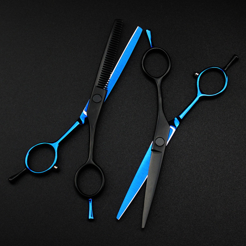 professional Japan 440c 5.5 '' blue&black hair cutting scissors haircut thinning barber haircutting shears Hairdresser 220317