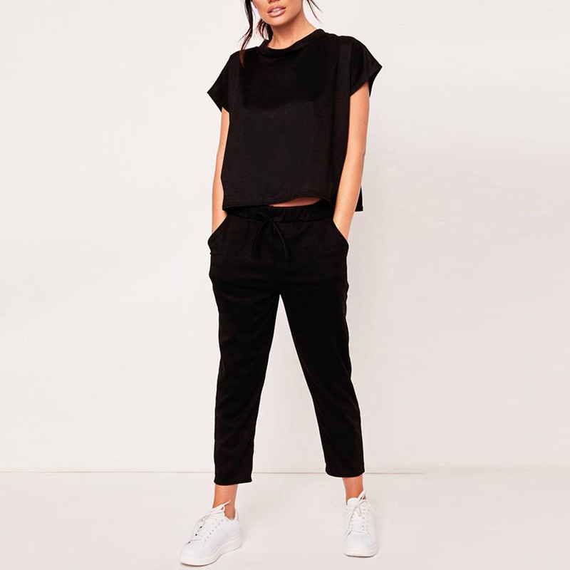 Summer Women Elegant Short Sleeve Pants Sets Female Casual Outfits Jogger Two Piece Set Korean Sports Suit Solid Color Cotton Tr D220611