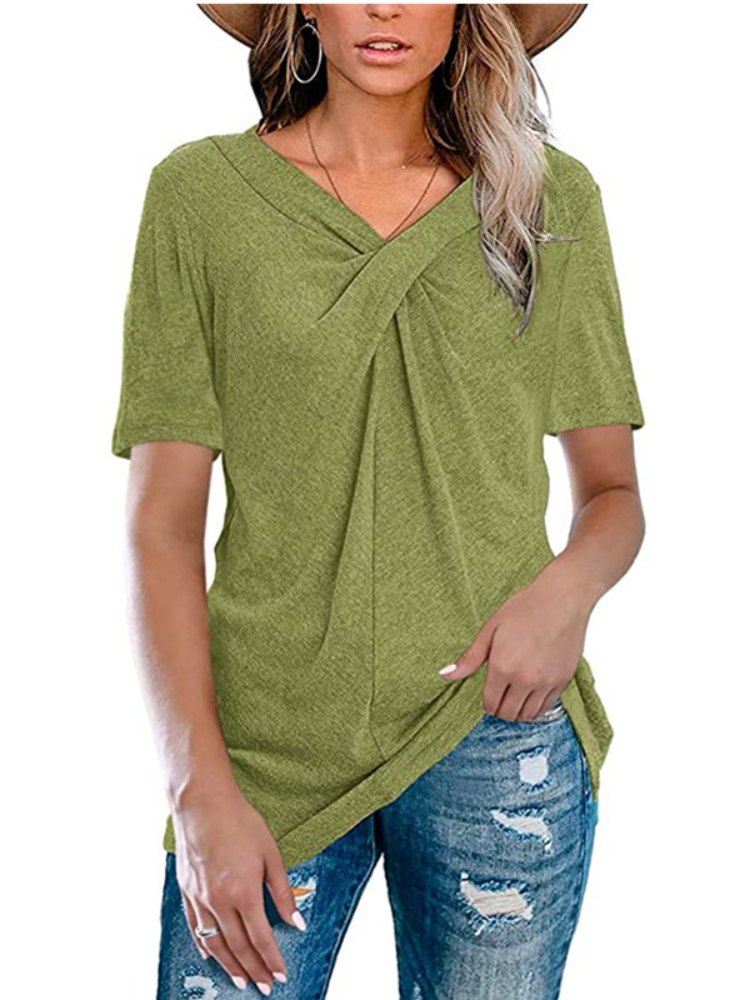 Womens V Neck Short Sleeve Solid T Shirt Cross Knot Loose Casual Tops for Summer, Gray
Womens V Neck Short Sleeve Solid T Shirt Cross Knot Loose Casual Tops for Summer, Gray