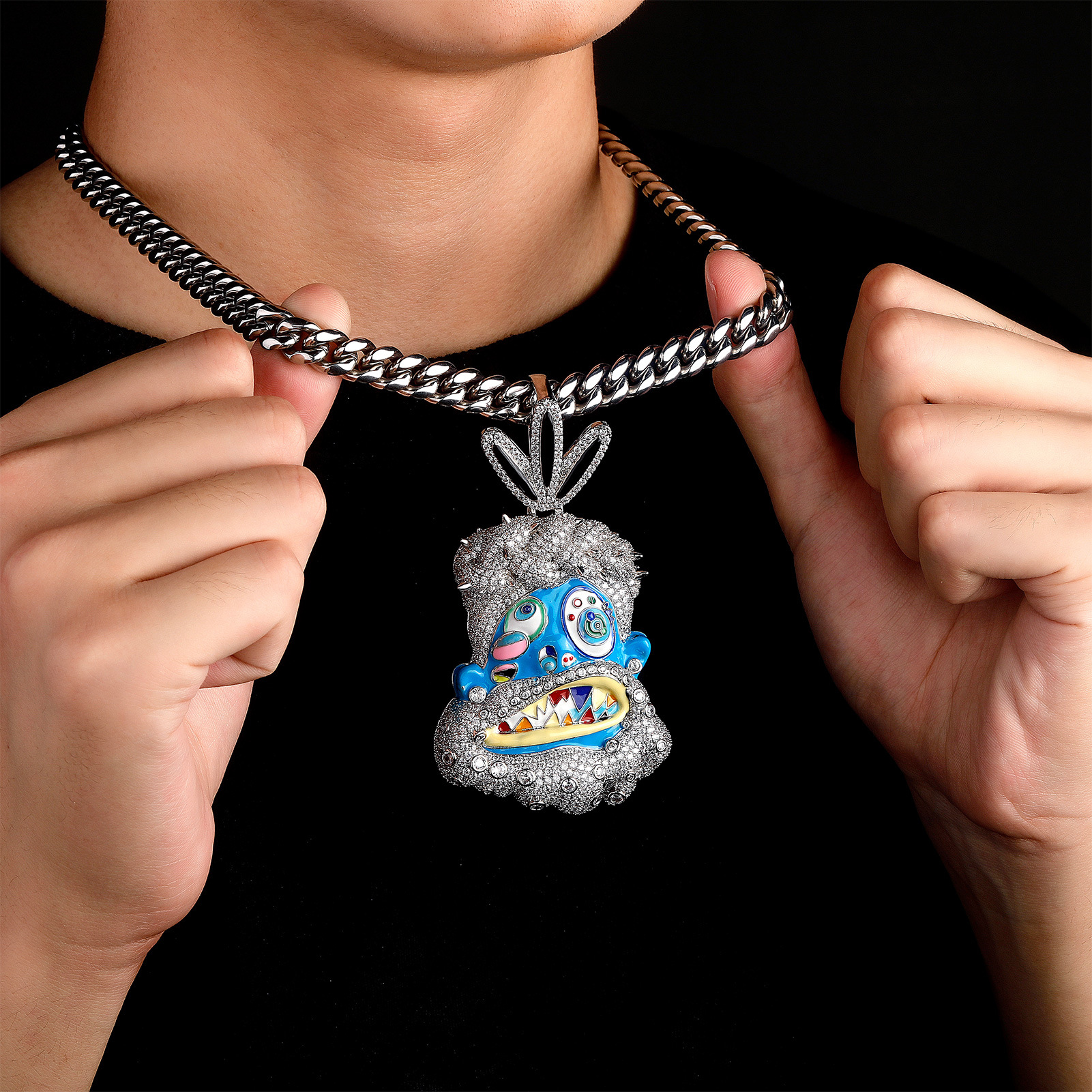 Hip Hop Colorful Drip Enamel Pendant Necklace 14K Gold Plated Jewelry for Men