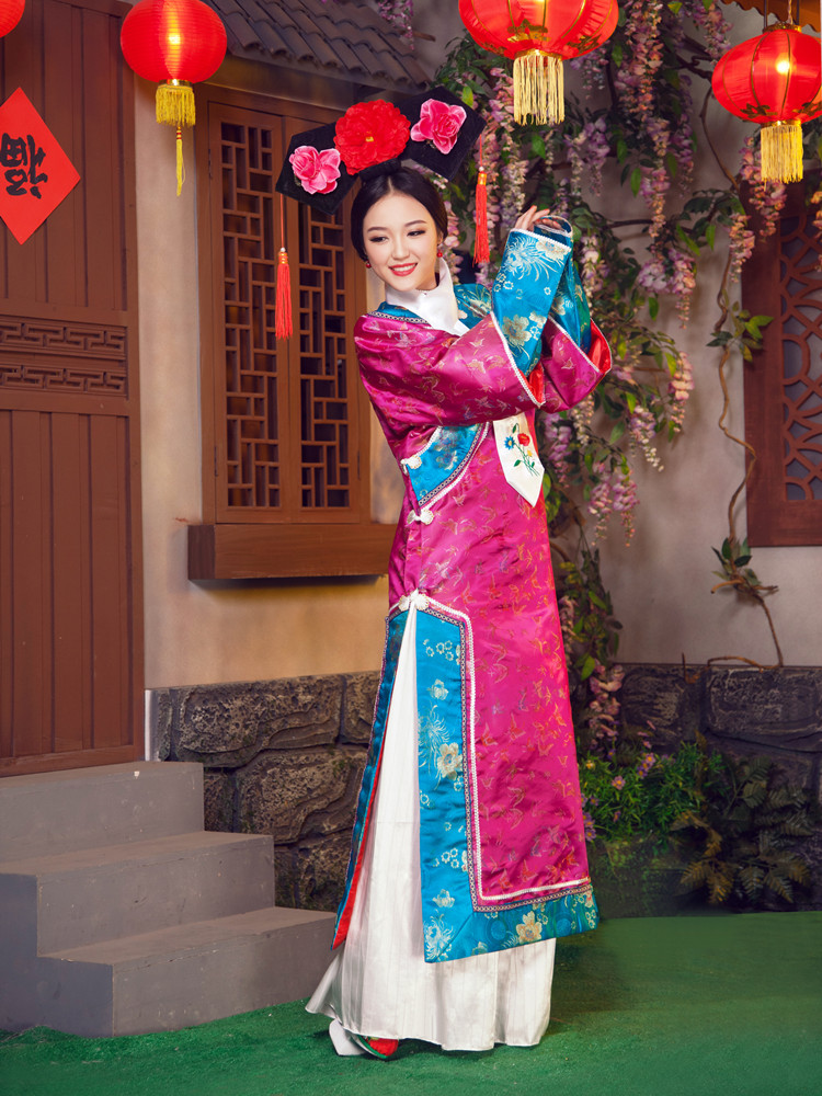 Qing Dynasty Manchu Ancient China Ethnic Clothing Female Adult Royal Maid TV Play Movie Cheongsam Imperial Court Performance Costume