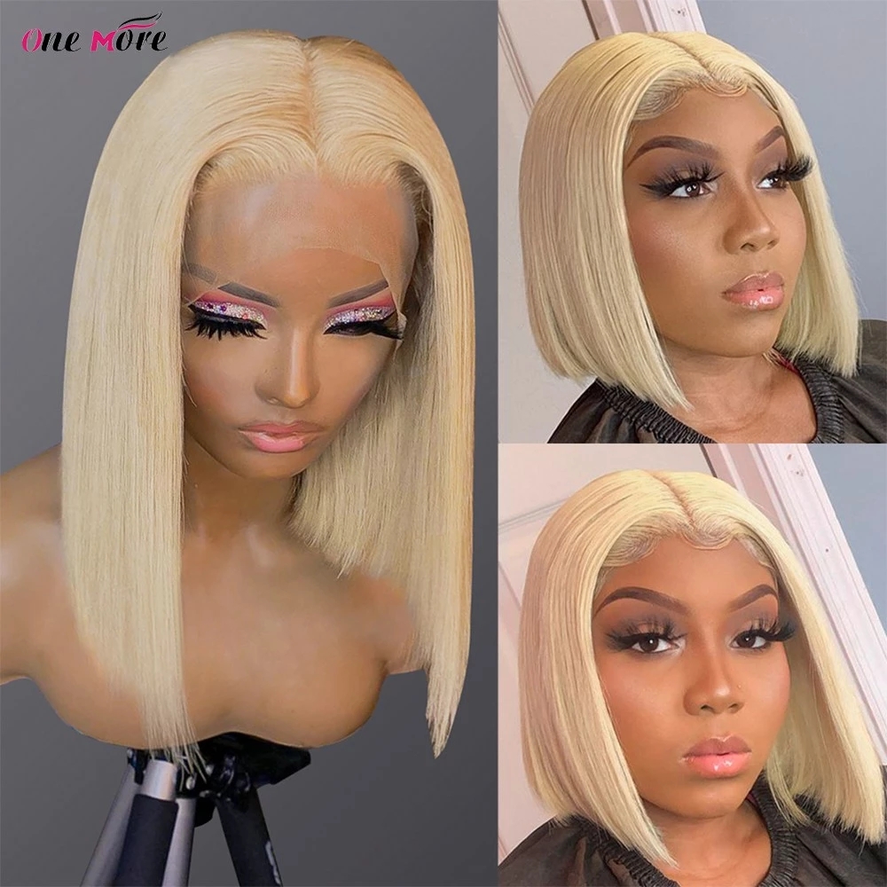 613 Blonde Short Bob Wig Straight Lace Frontal Wigs For Black Women Synthetic Closure Wigs Daily Party 180 density