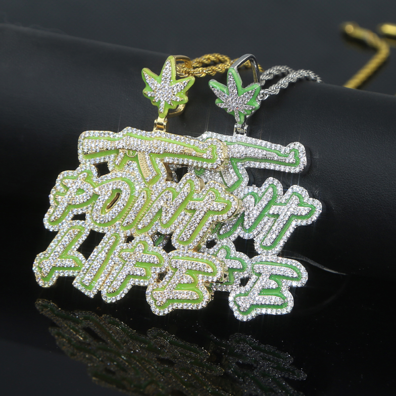 Iced Out Bling Grow In Dark Fluorescence Enamel Gun Letter Pendant Necklace for Men point life Hip Hop Cool Jewelry