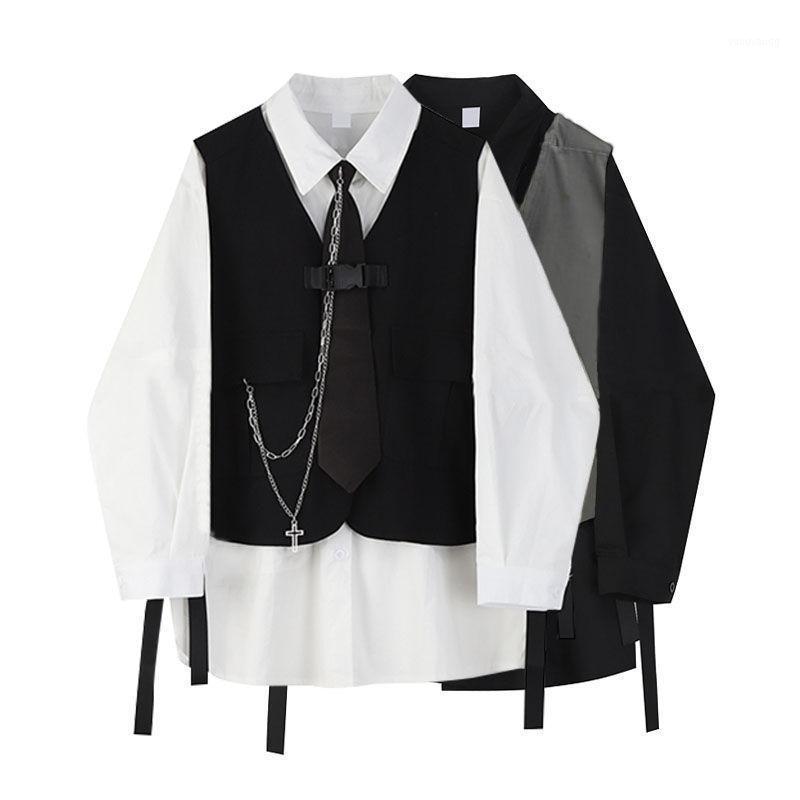 Men's Casual Shirts 2022 Spring Autumn Women's Two-Piece Sets Streetwear Fashion Tooling Style Vest And Solid Loose Long Sleeve Female Suit, White-02
Men's Casual Shirts 2022 Spring Autumn Women's Two-Piece Sets Streetwear Fashion Tooling Style Vest And Solid Loose Long Sleeve Female Suit, White-02