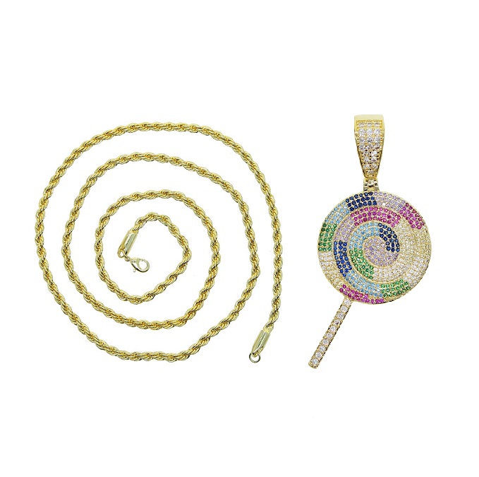 Hip Hop CZ Multi color Lollipop Iced Out Cubic Zircon Necklace Pendant For women Men Jewelry Charm cz Tennis Chain