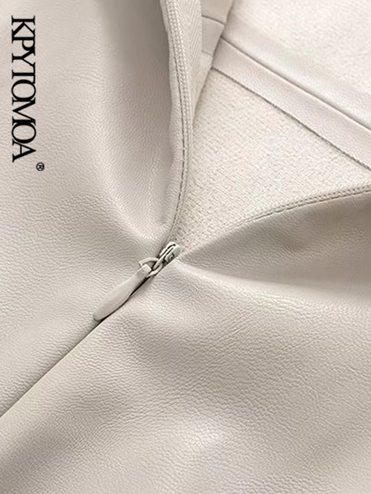 Women Fashion Front Slit Faux Leather Midi Camisole Dress Vintage Backless Zipper Thin Straps Female Dresses Mujer 220526