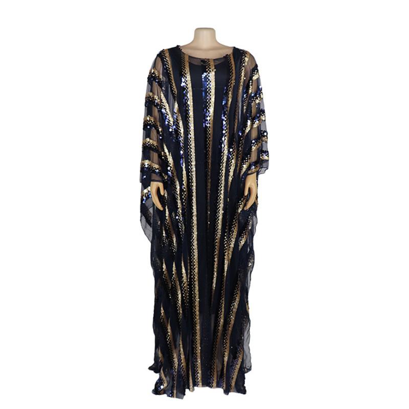 Dashiki Striped Abaya 2 Pieces Set Robe Long Muslim Dress Ethnic Clothing Plus Size African Dresses For Women Sequins Patchwork Africa Cloth