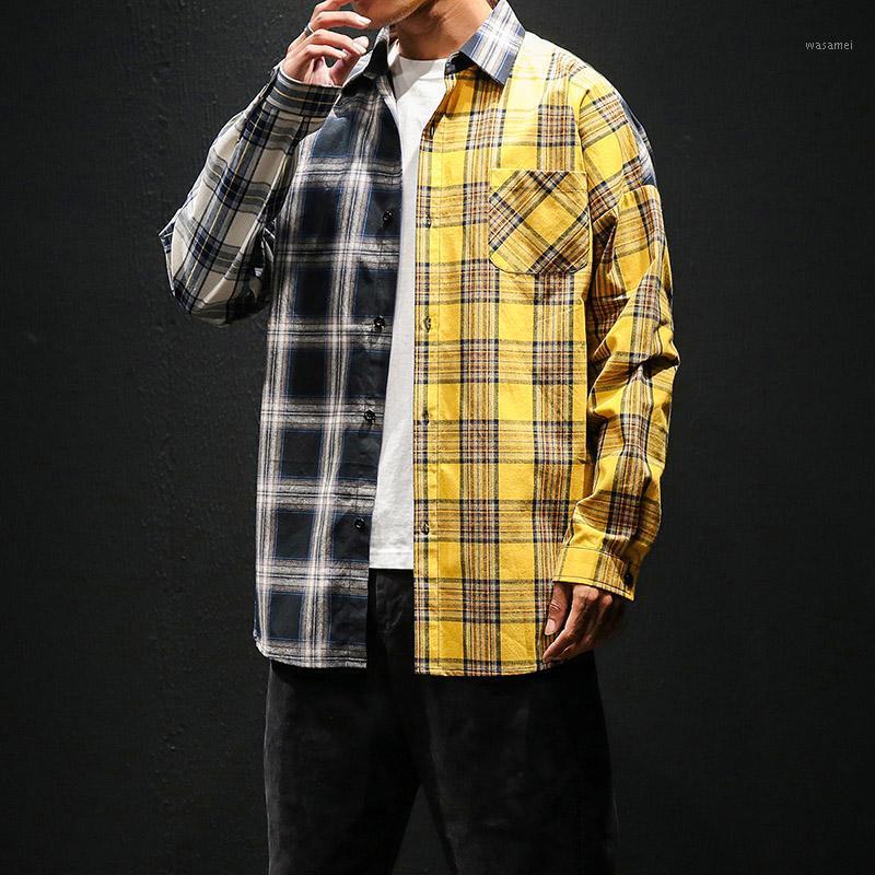Men's Casual Shirts Japan Style Red Patchwork Shirt Spring Autumn Men 'S Loose Plaid Jacket Student Long Wind Streetwea, Yellow 
Men's Casual Shirts Japan Style Red Patchwork Shirt Spring Autumn Men 'S Loose Plaid Jacket Student Long Wind Streetwea, Yellow