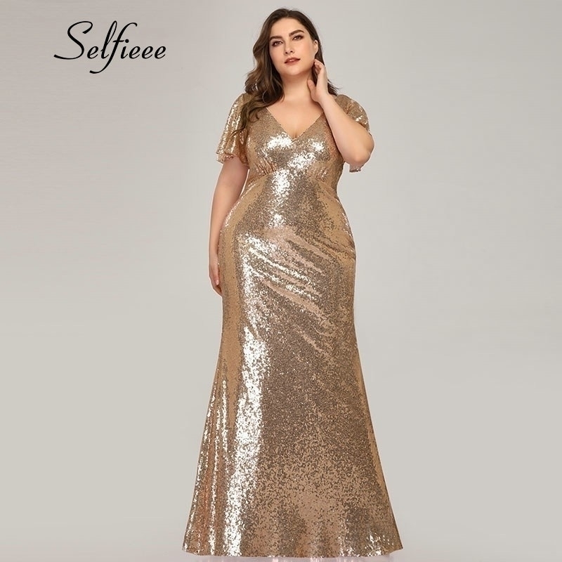 Plus Size Rose Gold Mermaid Women Dresses Short Sleeve Sequined VNeck Bodycon Elegant Maxi Dresses For Party Robe Femme Y200418
Plus Size Rose Gold Mermaid Women Dresses Short Sleeve Sequined VNeck Bodycon Elegant Maxi Dresses For Party Robe Femme Y200418