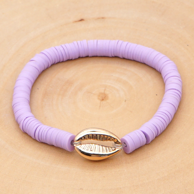 Rainbow Color Polymer Clay Disc Beads Strands Bracelet INS Style Alloy Shell Charm Bracelets for Summer Gift