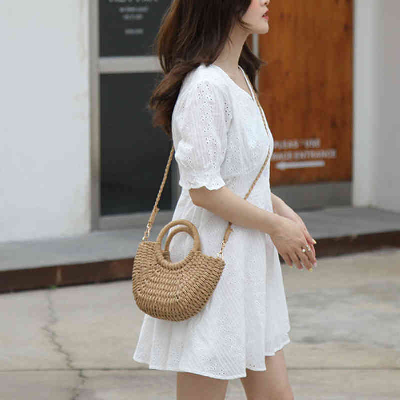 Evening Bags Candy Color Straw for Women Handbags Bohemian Wicker Woven Rattan Beach Bag Bali Travel Shoulder Crossbody Boho Purse 220507