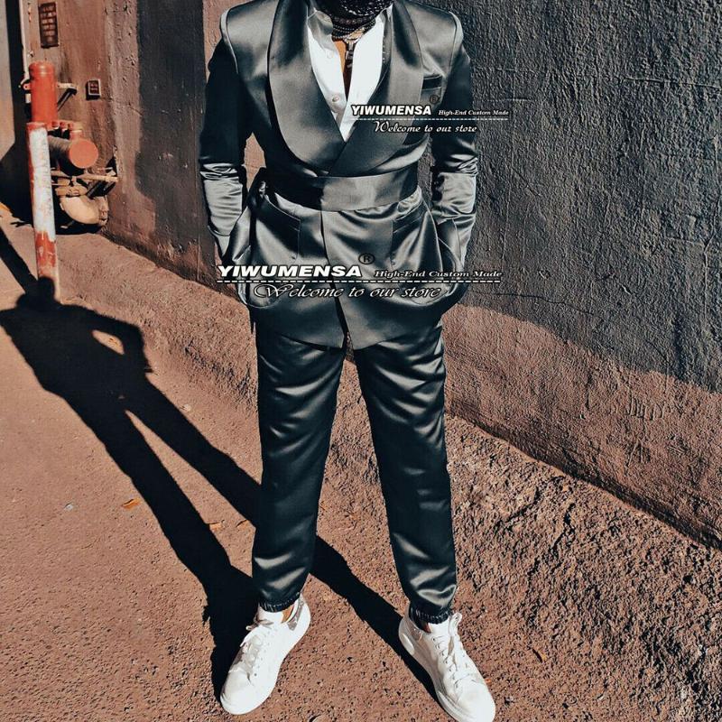 Men's Suits & Blazers Summer Deep Grey Men Shinny Soft Satin Coat Pant Latest Design Smoking Business Smart Casual Evening Dinner Party Blaz, Khaki 
Men's Suits & Blazers Summer Deep Grey Men Shinny Soft Satin Coat Pant Latest Design Smoking Business Smart Casual Evening Dinner Party Blaz, Khaki