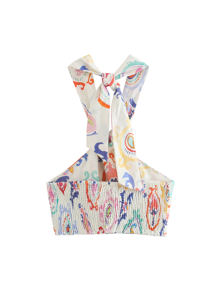 DUOPERI Fashion Printed Crop Top Women Casual Elastic Bust Chic Lady Halter Summer y2k s Female Camis 220316