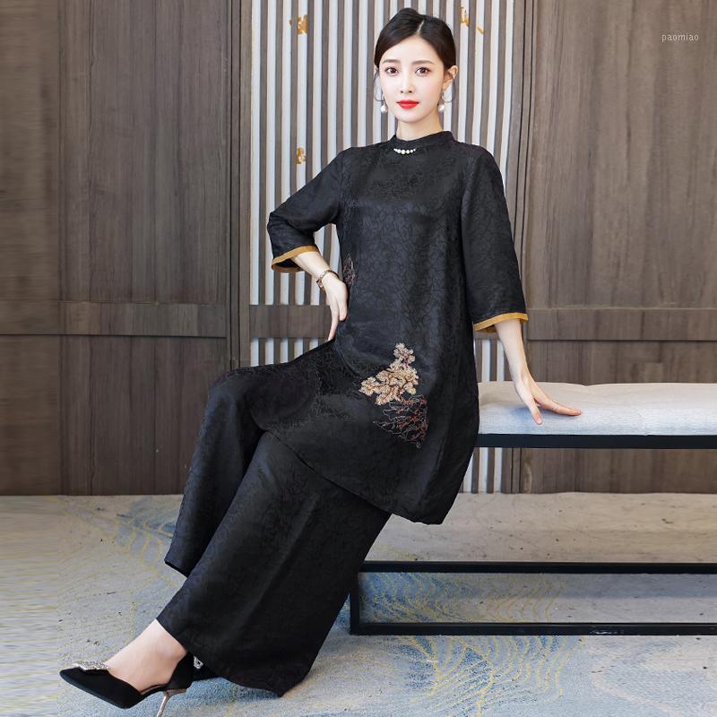 Ethnic Clothing Traditional Chinese Women Top Pant Sets Black Tang Suit Embroidered Outfits Elegant Asian Costume
Ethnic Clothing Traditional Chinese Women Top Pant Sets Black Tang Suit Embroidered Outfits Elegant Asian Costume