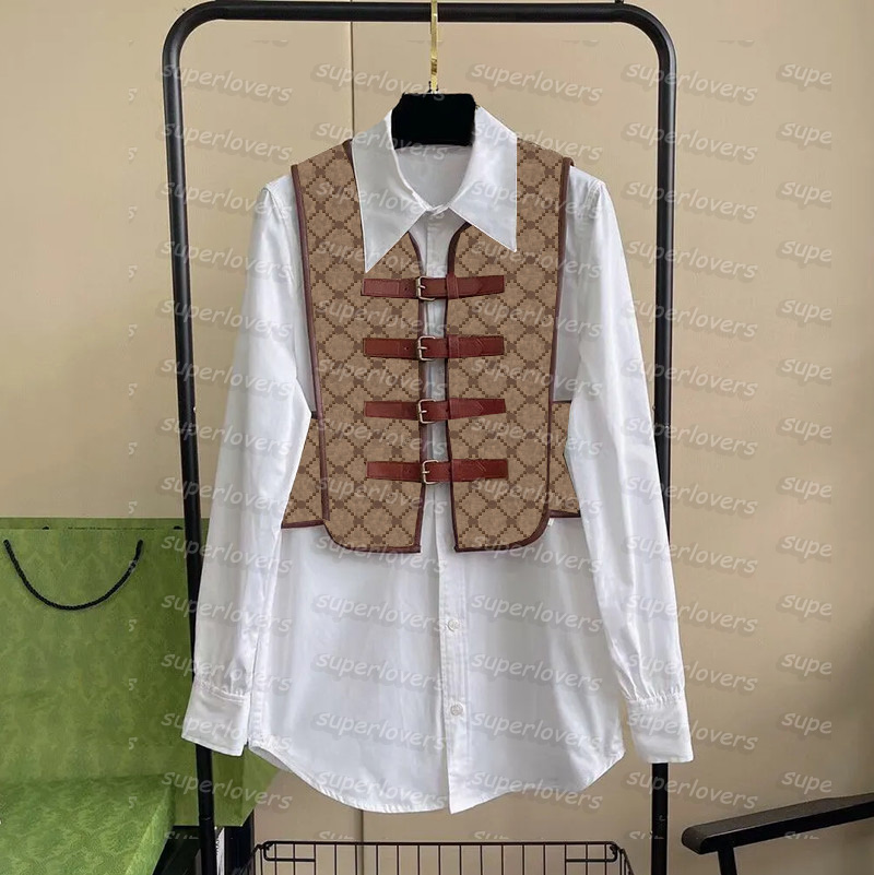 Womens White Shirts Brown Vest Vintage Letters Jacquard Shirt Tanks Lapel Long Sleeve Blouses For Women, White /2 pcs set .
Womens White Shirts Brown Vest Vintage Letters Jacquard Shirt Tanks Lapel Long Sleeve Blouses For Women, White /2 pcs set .
