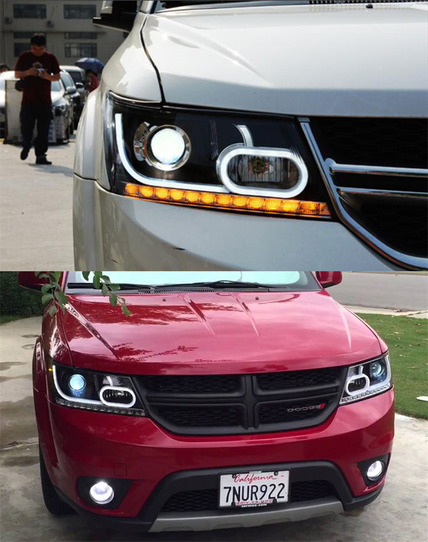 Cars Headlight For Dodge Journey Fiat Freemont 20 09-20 15 Headlights LED DRL Running Lights Bi-Xenon Beam Fog Lights Angel Eyes